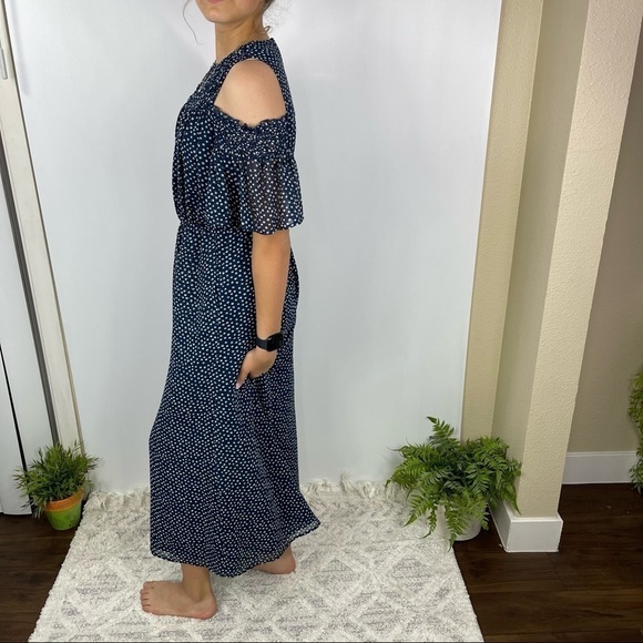 ZARA Sz S JUMPSUIT NAVY/WHITE FLOWING LONG POLKA DOT - Picture 6 of 15